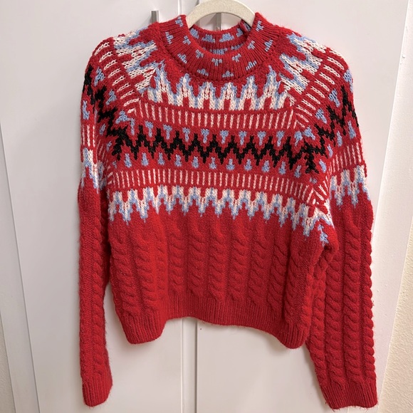 ZARA Fair Isle Cable Knit Sweater - Picture 2 of 6